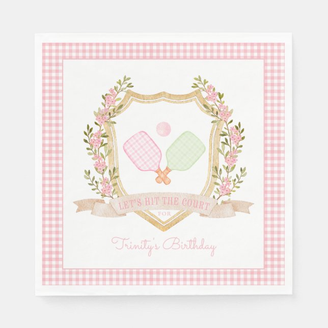 Lasst uns das Gericht treffen | Preppy Pink Pickal Serviette (Vorderseite)