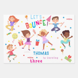 Lasst uns den springenden Park-Kindergeburtstag ab Geschenkpapier Set