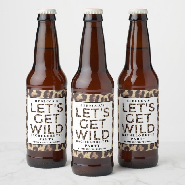 Lasst uns den wilden Cheetah-Junggeselinnen-Abschi Bierflaschenetikett (Flaschen)