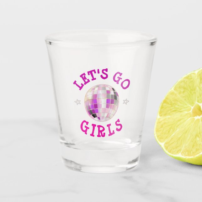 Lasst uns die Mädchen rosa Junggeselinnen-Abschied Schnapsglas (Vorderseite)