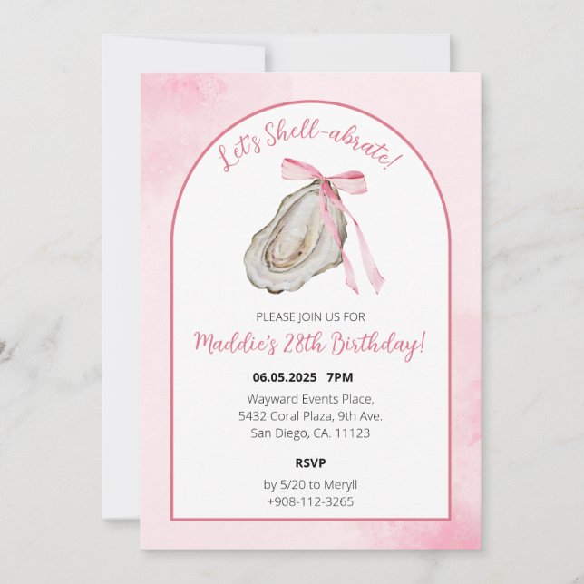 Lasst uns die Muschel über rosa Coquette Oyster Wa Save The Date (Vorderseite)