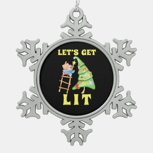 Lasst uns die sonnige Weihnachtszeit trinken Class Schneeflocken Zinn-Ornament (Vorderseite)
