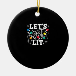 Lasst uns die Weihnachtslichter im sonnigen Retro  Keramik Ornament
