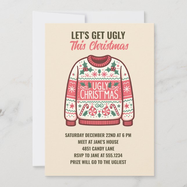 Lasst uns dieses Weihnachts-Tacky-Sweater-Party hä Einladung (Vorderseite)