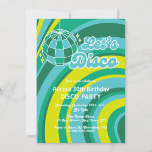 Lasst uns Disco Groovy Wave Retro 70er Grün Geburt Einladung