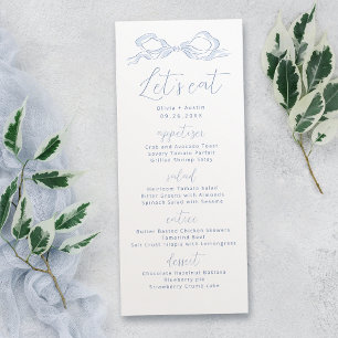 Lasst uns dusty Blue Hand Drawn Bow Wedding essen Menükarte