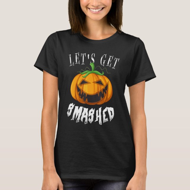 Lasst uns ein gestricheltes KürbisHalloween bekomm T-Shirt (Vorderseite)