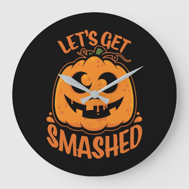 Lasst uns ein gestricktes Tipsy Halloween Jack-O’- Große Wanduhr (Vorderseite)