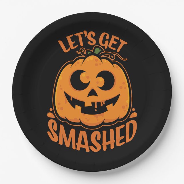 Lasst uns ein gestricktes Tipsy Halloween Jack-O’- Pappteller (Vorderseite)