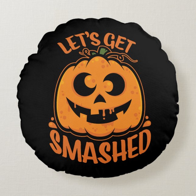 Lasst uns ein gestricktes Tipsy Halloween Jack-O’- Rundes Kissen (Vorderseite)