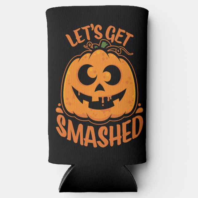 Lasst uns ein gestricktes Tipsy Halloween Jack-O’- Selters Dosenkühler (Vorderseite)