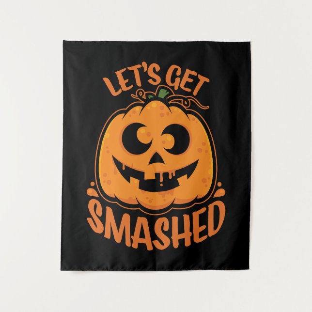 Lasst uns ein gestricktes Tipsy Halloween Jack-O’- Wandteppich (Vorderseite)