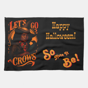Lasst uns ein glückliches Halloween als Crows-Hexe Geschirrtuch