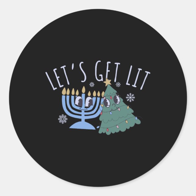 Lasst uns ein Lit Chrismukkah Hanukkah Weihnachtsm Runder Aufkleber (Vorderseite)