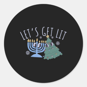 Lasst uns ein Lit Chrismukkah Hanukkah Weihnachtsm Runder Aufkleber