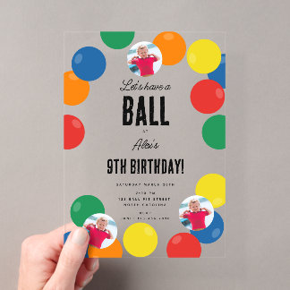 Lasst uns ein Party-Thema für Ball-Kindergeburtsta Acryleinladungen