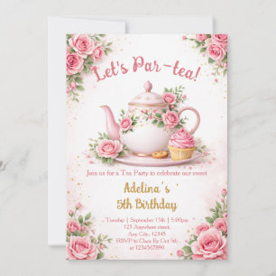 Lasst uns eine Par-tea feiern Rosa Blumen Teekanne Einladung