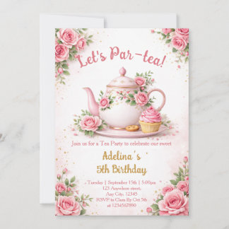 Lasst uns eine Par-tea feiern Rosa Blumen Teekanne Einladung