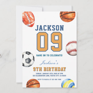 Lasst uns einen Ball Multi-Sport-Geburtstag feiern Einladung