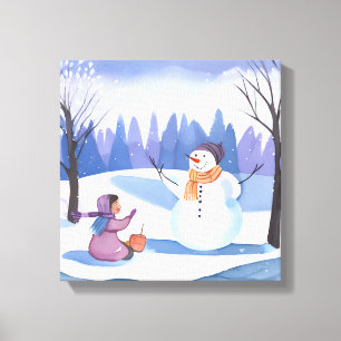 Lasst uns einen Schneemann bauen   Wasserfarben-Wi Leinwanddruck
