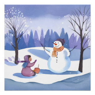 Lasst uns einen Schneemann bauen   Wasserfarben-Wi Poster
