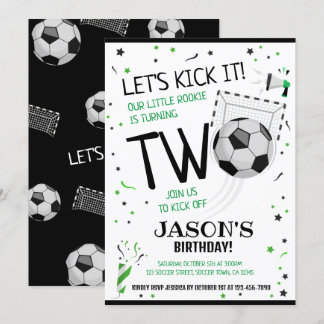 Lasst uns es Black Rookie Soccer 2. Geburtstag kic Einladung