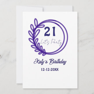 LASST UNS FEIERN 21. Geburtstag Name LILA BLUMEN K Einladung
