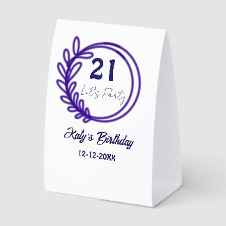 LASST UNS FEIERN 21. Geburtstag Name LILA BLUMEN K Tischaufsteller