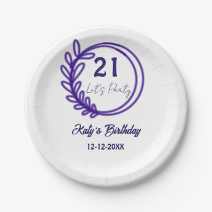 LASST UNS FEIERN 21. Geburtstag Name PURPURFARBENE Pappteller