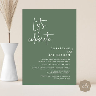 Lasst uns feiern, Hochzeits- Elopement- Party- Abe Einladung