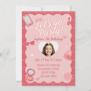 Lasst uns feiern Make-up & Pink Bild Geburtstag Einladung