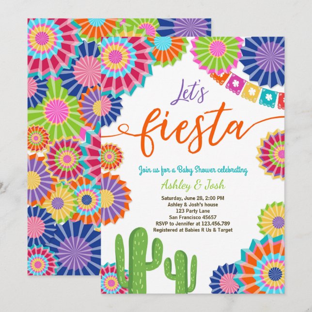 Lasst uns Fiesta Baby Dusche Einladung Mexican Cac (Vorne/Hinten)
