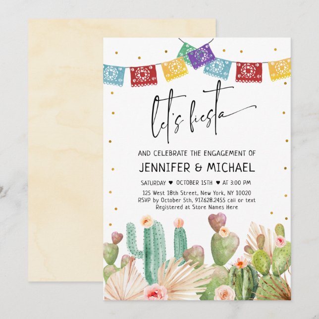 Lasst uns Fiesta Cactus Sukkulente Verlobung Einladung (Vorne/Hinten)