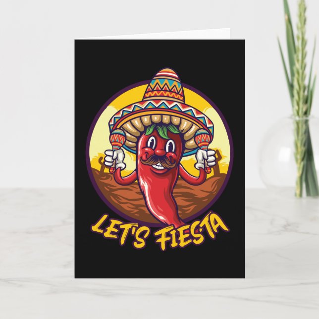 Lasst uns Fiesta Chili Sombrero Rattles Mexiko Karte (Vorderseite)