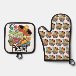 "Lasst uns Fiesta feiern!" Tacos & Margaritas Ofenhandschuh & Topflappen-Set