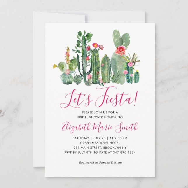 Lasst uns Fiesta Floral Cactus sukkulentes Brautpa Einladung (Vorderseite)