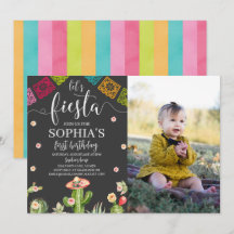 Lasst uns Fiesta Geburtstag Foto Einladung Black