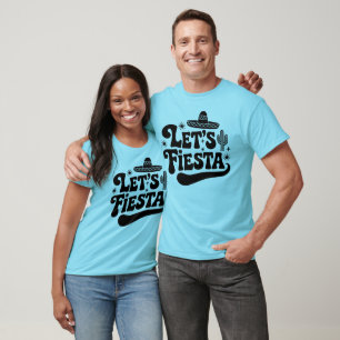 Lasst uns Fiesta Groovy Party Sombrero Kaktus feie T-Shirt