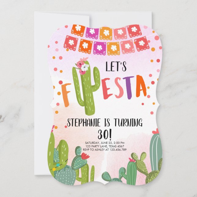 Lasst uns Fiesta Party Mexican Cactus Adult Birthd Einladung (Vorderseite)