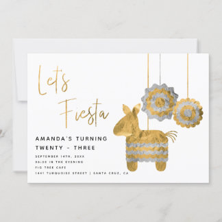 Lasst uns Fiesta Piñata Imitats Gold Foil Erwachse Einladung