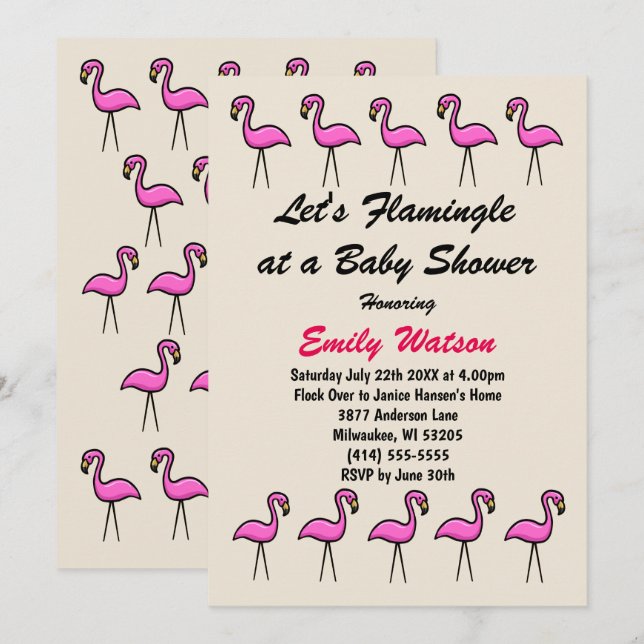 Lasst uns Flamingle auf einer Baby Shower Einladun Einladung (Vorne/Hinten)