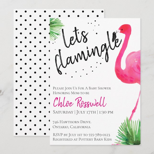 Lasst uns Flamingle Baby Shower Einladung (Vorne/Hinten)
