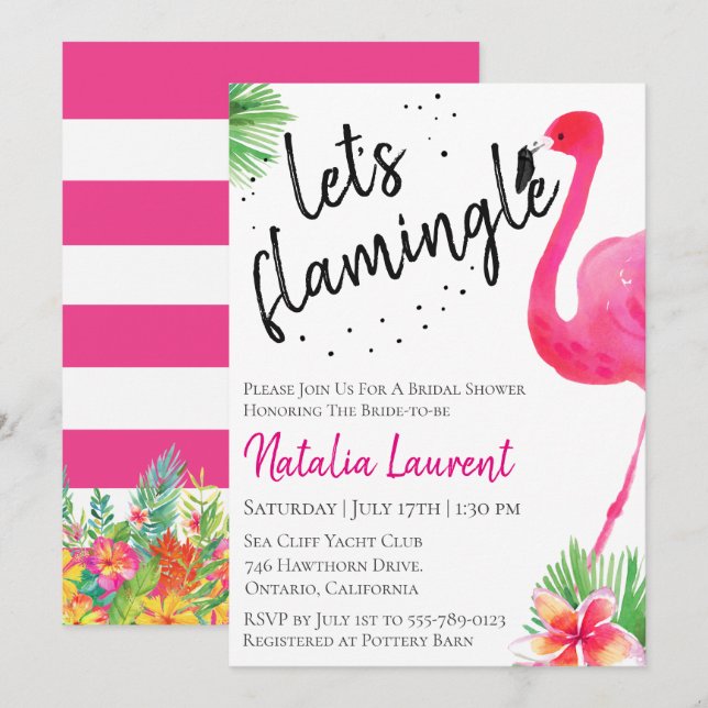 Lasst uns Flamingle Bridal Dusche Einladung (Vorne/Hinten)