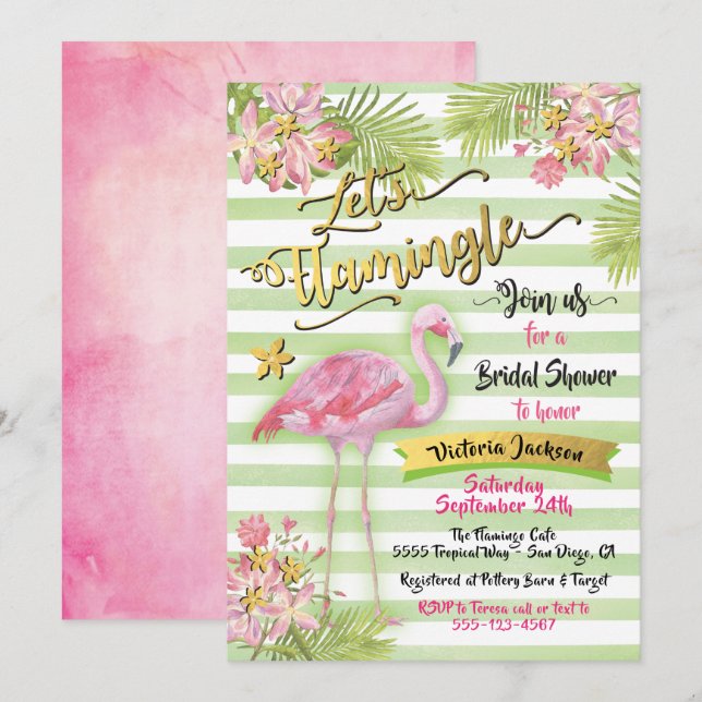 Lasst uns Flamingle Bridal Duwer Einladungen mache (Vorne/Hinten)