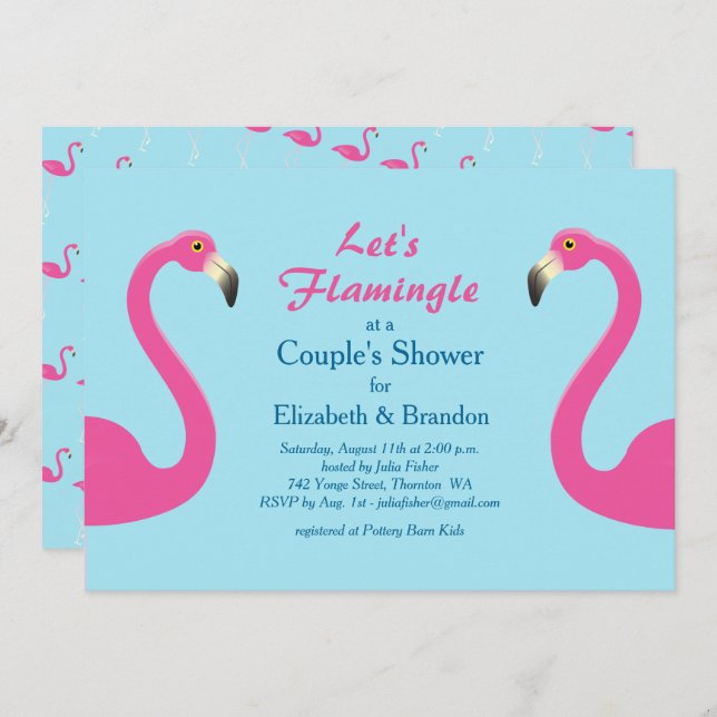 Lasst uns Flamingle Couple's Dusche einladen hellb Einladung (Vorne/Hinten)