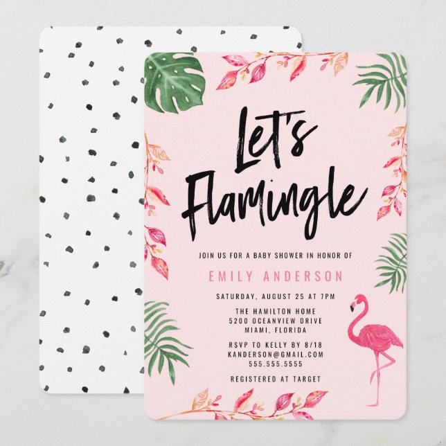 Lasst uns Flamingle | Einladung der Babydusche (Vorne/Hinten)