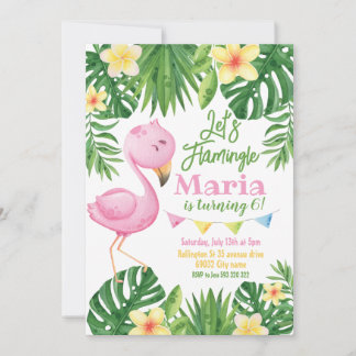 Lasst uns Flamingle Flamingo Tropical Birthday Einladung
