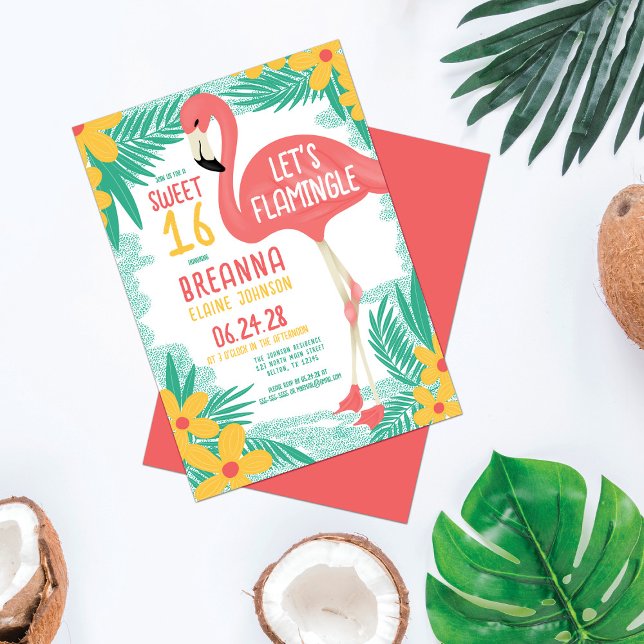 Lasst uns Flamingle Flamingo Tropical Floral Sweet Einladung (Von Creator hochgeladen)
