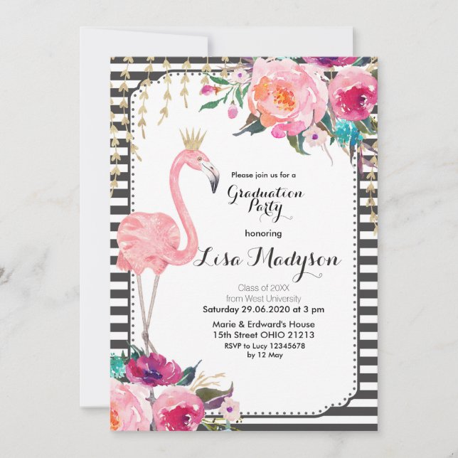Lasst uns Flamingle Graduation Party Einladung Ros (Vorderseite)