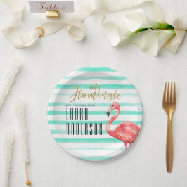 Lasst uns Flamingle Minze Watercolor | BRAUTPARTY Pappteller